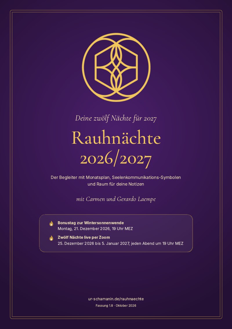 Titelblatt des PDF-Begleiters „Deine zwölf Nächte für 2027 · Rauhnächte 2026/2027“, violett mit goldenem Mandala, mit Carmen und Gerardo Laempe